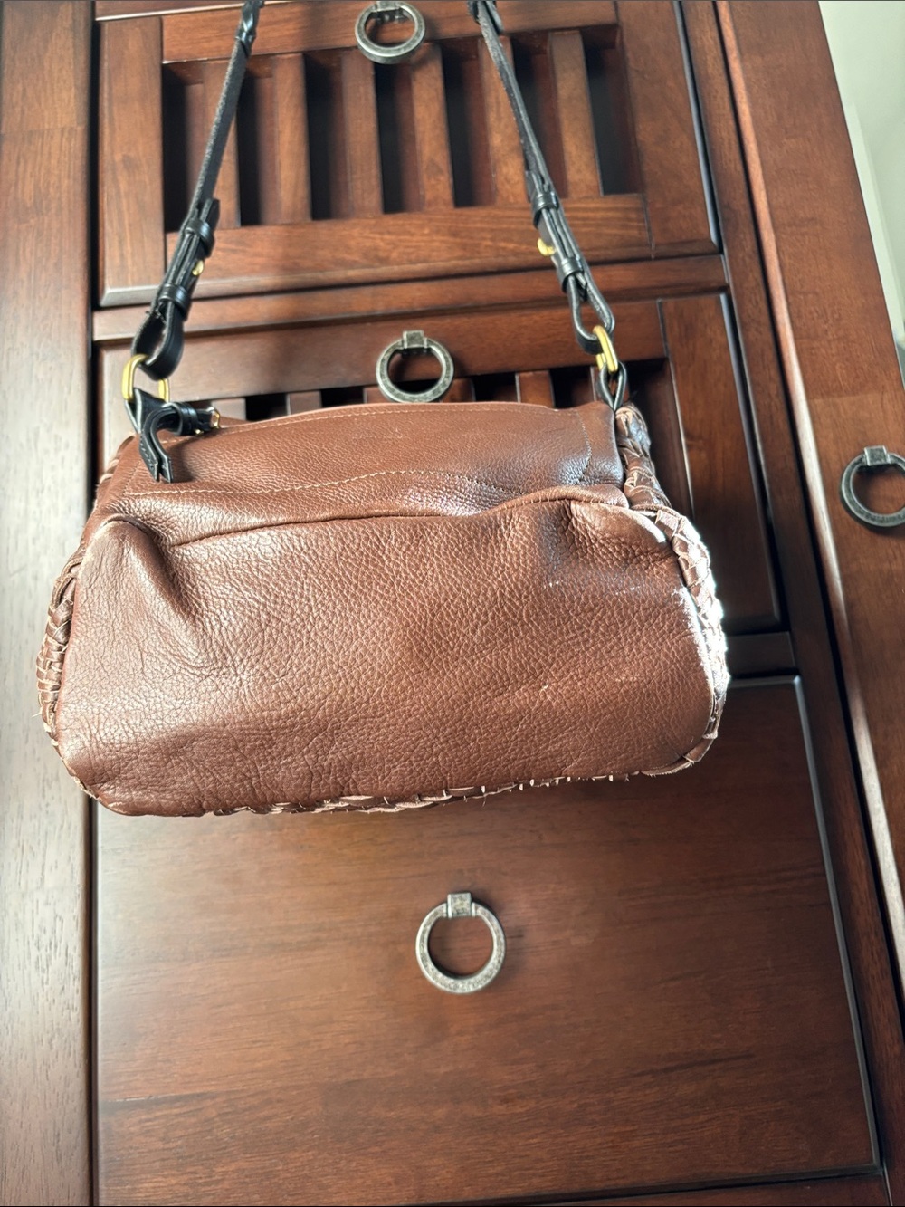 Kempton Woven Leather Saddle crossbody or shoulder Bag - Brown - Picture 4 of 7